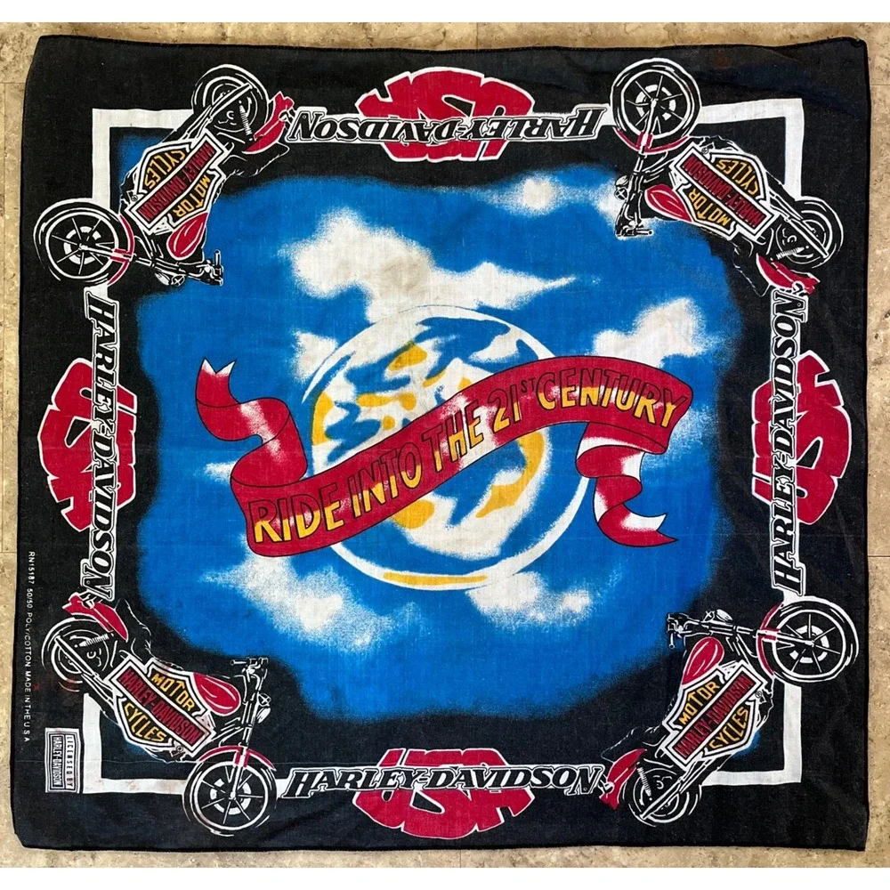 Vintage Harley Davidson Bandana Ride Into The 21st Century Biker Scarf USA Made